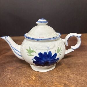 Vintage China Floral Blue and White Teapot